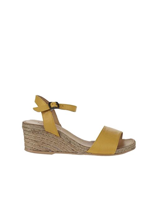 Bueno Shoes Sarı Deri Kadın Dolgu Topuklu Espadril Sandalet 01ws10304 - Görsel 3