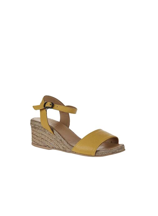 Bueno Shoes Sarı Deri Kadın Dolgu Topuklu Espadril Sandalet 01ws10304 - Görsel 4