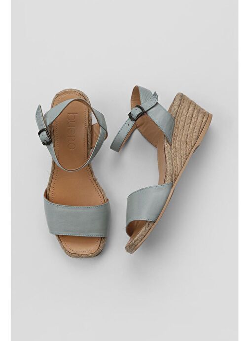 Bueno Shoes Turkuaz Deri Kadın Dolgu Topuklu Espadril Sandalet 01ws10304 - Görsel 2