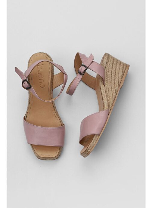 Bueno Shoes Gül Kurusu Deri Kadın Dolgu Topuklu Espadril Sandalet 01ws10304 - Görsel 2