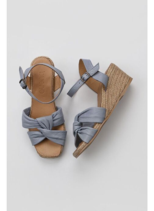 Bueno Shoes Mavi Deri Kadın Dolgu Topuklu Espadril Sandalet 01ws10307 - Görsel 2