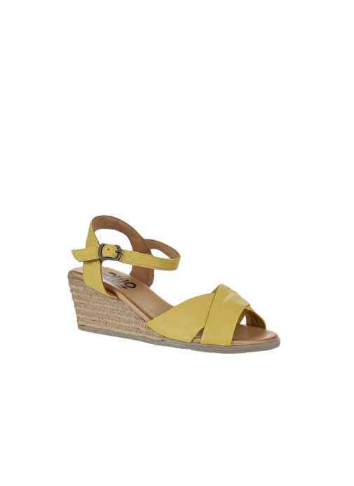 Bueno Shoes Sarı Deri Kadın Dolgu Topuklu Espadril Sandalet 01ws11100 - Görsel 4