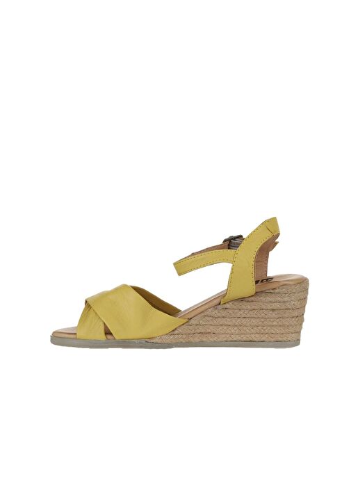 Bueno Shoes Sarı Deri Kadın Dolgu Topuklu Espadril Sandalet 01ws11100 - Görsel 5