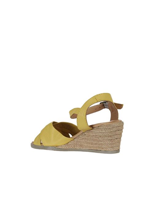 Bueno Shoes Sarı Deri Kadın Dolgu Topuklu Espadril Sandalet 01ws11100 - Görsel 6