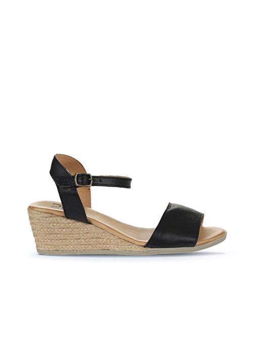 Bueno Shoes Siyah Deri Kadın Dolgu Topuklu Espadril Sandalet 01ws11101 - Görsel 3