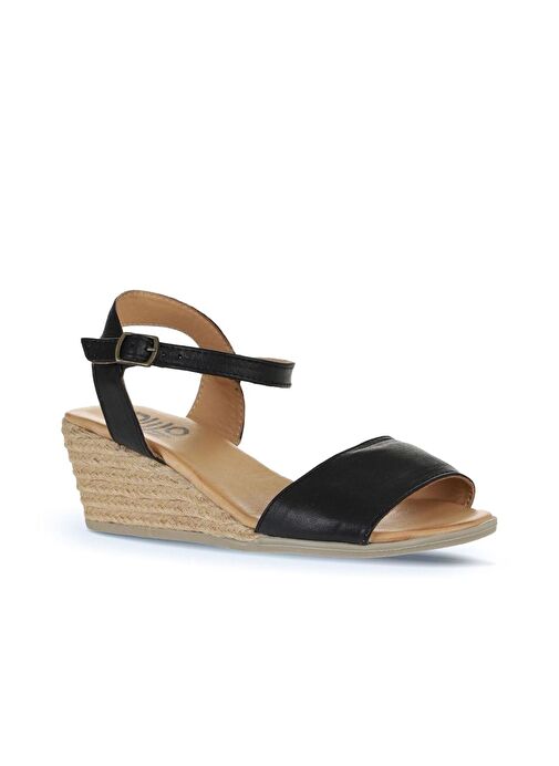 Bueno Shoes Siyah Deri Kadın Dolgu Topuklu Espadril Sandalet 01ws11101 - Görsel 4