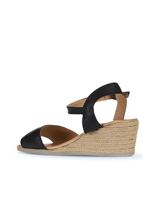Bueno Shoes Siyah Deri Kadın Dolgu Topuklu Espadril Sandalet 01ws11101 - Görsel 6