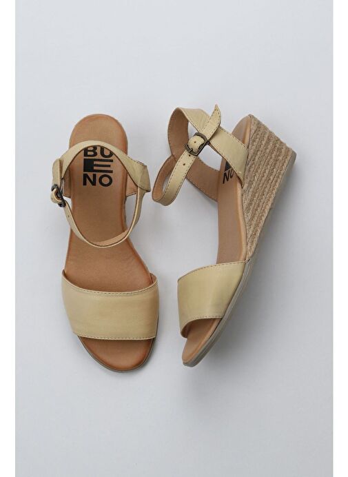 Bueno Shoes Sarı Deri Kadın Dolgu Topuklu Espadril Sandalet 01ws11101 - Görsel 2