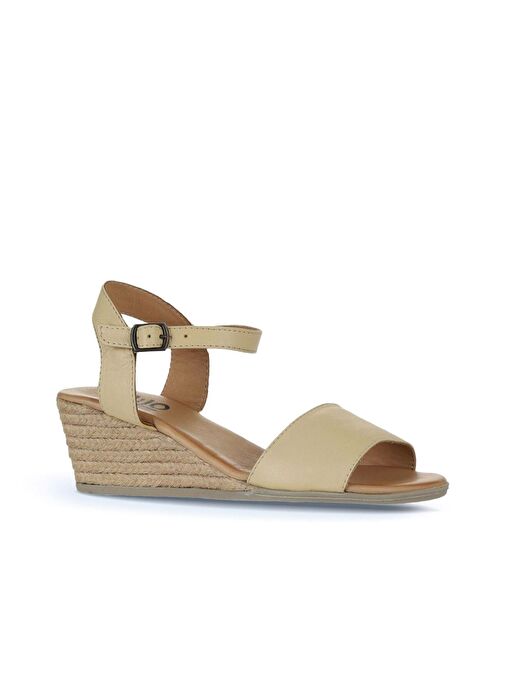 Bueno Shoes Sarı Deri Kadın Dolgu Topuklu Espadril Sandalet 01ws11101 - Görsel 4