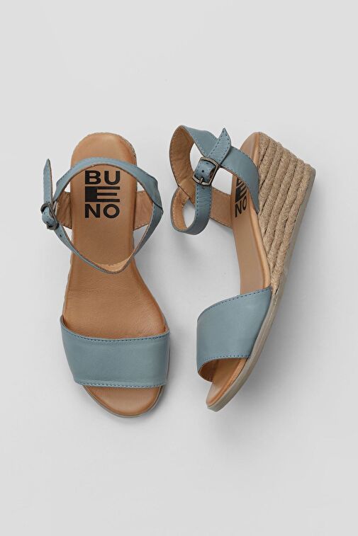 Bueno Shoes Mavi Deri Kadın Dolgu Topuklu Espadril Sandalet 01ws11101 - Görsel 2