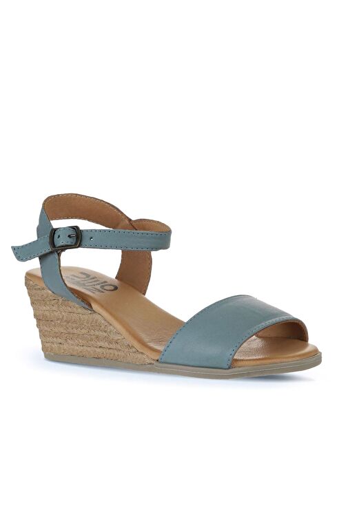 Bueno Shoes Mavi Deri Kadın Dolgu Topuklu Espadril Sandalet 01ws11101 - Görsel 4