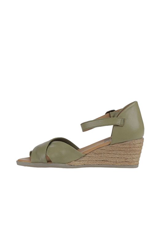 Bueno Shoes Haki Deri Kadın Dolgu Topuklu Espadril Sandalet 01ws11102 - Görsel 5