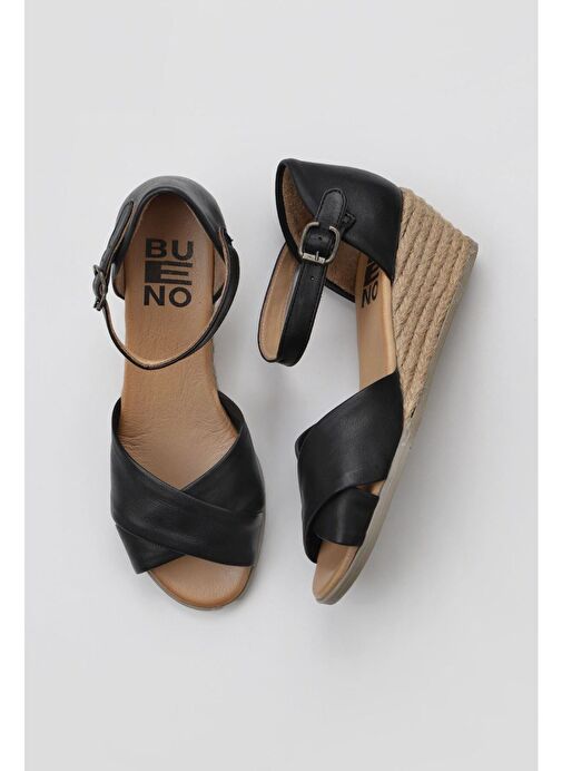 Bueno Shoes Siyah Deri Kadın Dolgu Topuklu Espadril Sandalet 01ws11102 - Görsel 2