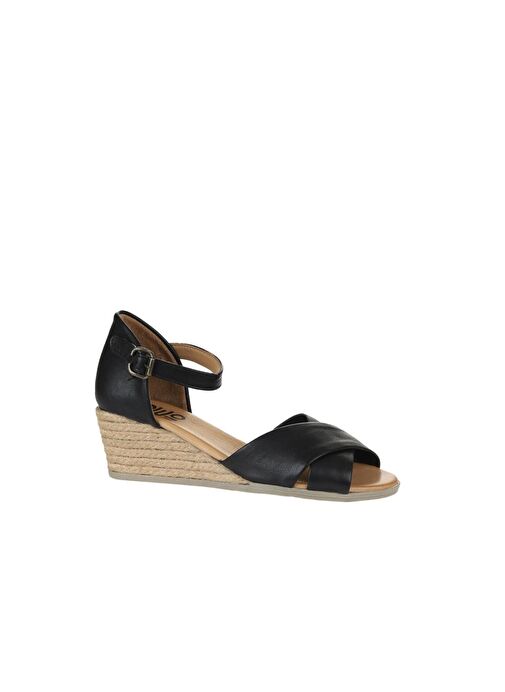 Bueno Shoes Siyah Deri Kadın Dolgu Topuklu Espadril Sandalet 01ws11102 - Görsel 4