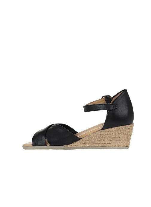 Bueno Shoes Siyah Deri Kadın Dolgu Topuklu Espadril Sandalet 01ws11102 - Görsel 5
