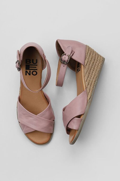 Bueno Shoes Gül Kurusu Deri Kadın Dolgu Topuklu Espadril Sandalet 01ws11102 - Görsel 2
