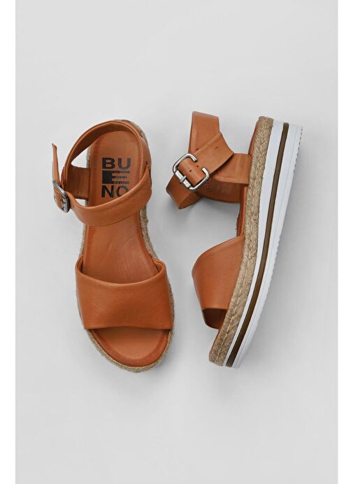 Bueno Shoes Taba Deri Kadın Dolgu Topuklu Sandalet 01ws4216 - Görsel 2