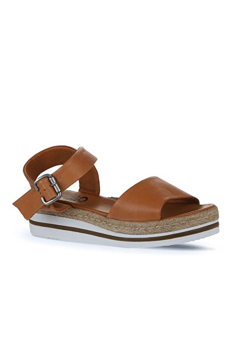 Bueno Shoes Taba Deri Kadın Dolgu Topuklu Sandalet 01ws4216 - Görsel 4