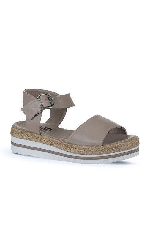 Bueno Shoes Gri Deri Kadın Dolgu Topuklu Sandalet 01ws4216 - Görsel 4