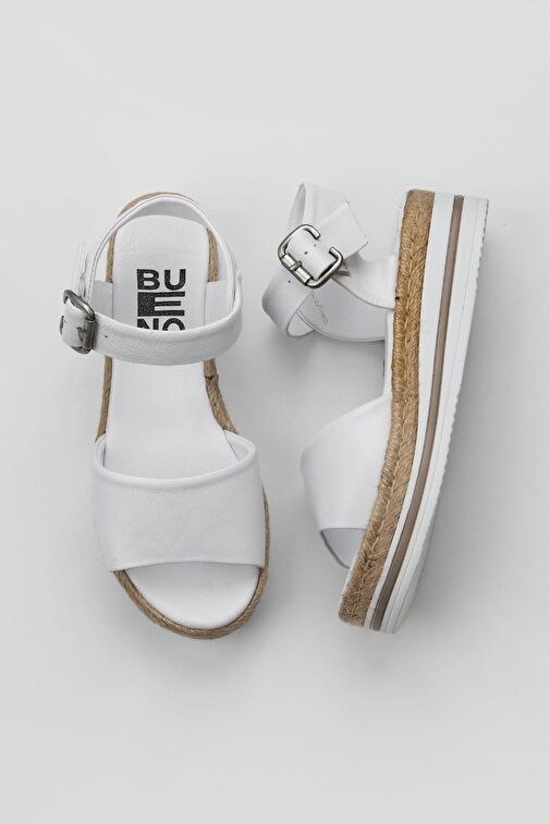 Bueno Shoes Beyaz Deri Kadın Dolgu Topuklu Sandalet 01ws4216 - Görsel 2