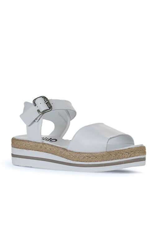 Bueno Shoes Beyaz Deri Kadın Dolgu Topuklu Sandalet 01ws4216 - Görsel 4