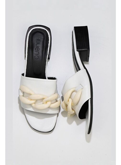 Bueno Shoes Beyaz Deri Kadın Topuklu Terlik 01wu2999 - Görsel 2