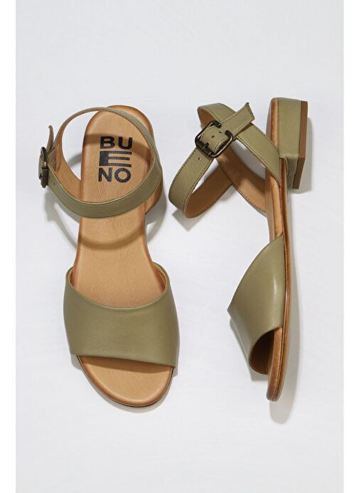 Bueno Shoes Haki Deri Kadın Düz Sandalet 01wu3101 - Görsel 2