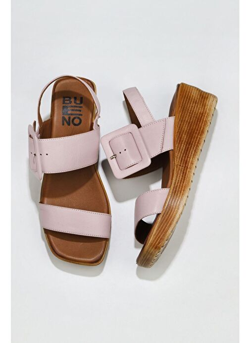 Bueno Shoes Pembe Deri Kadın Dolgu Topuklu Sandalet 01ws5908 - Görsel 2
