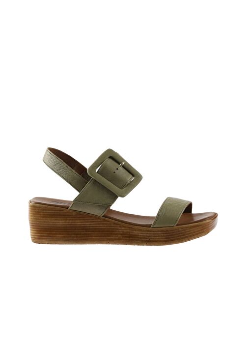 Bueno Shoes Haki Deri Kadın Dolgu Topuklu Sandalet 01ws5908 - Görsel 3