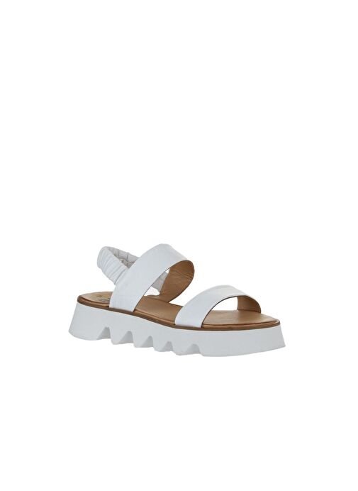 Bueno Shoes Beyaz Deri Kadın Dolgu Topuklu Sandalet 01ws8001 - Görsel 4
