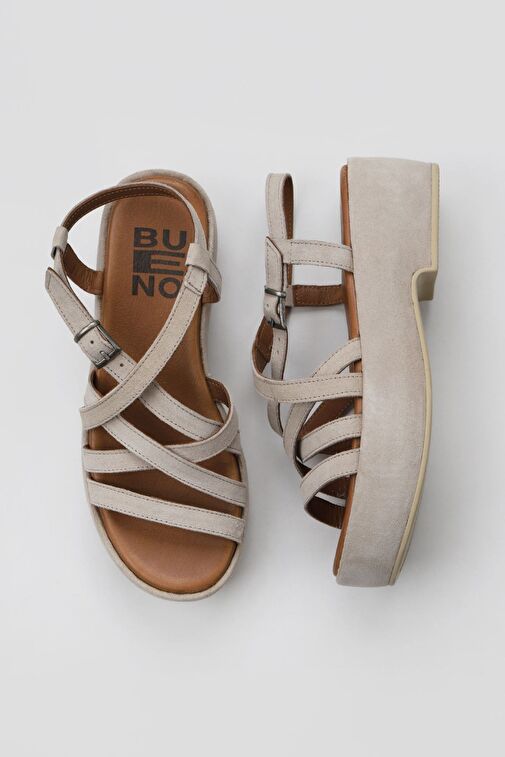 Bueno Shoes Bej Süet Kadın Dolgu Topuklu Sandalet 01wu6006 - Görsel 2