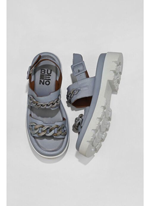 Bueno Shoes Mavi Deri Kadın Dolgu Topuklu Sandalet 01wu7300 - Görsel 2