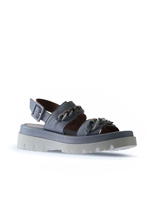 Bueno Shoes Mavi Deri Kadın Dolgu Topuklu Sandalet 01wu7300 - Görsel 4