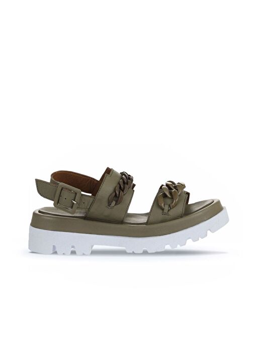 Bueno Shoes Haki Deri Kadın Dolgu Topuklu Sandalet 01wu7300 - Görsel 3