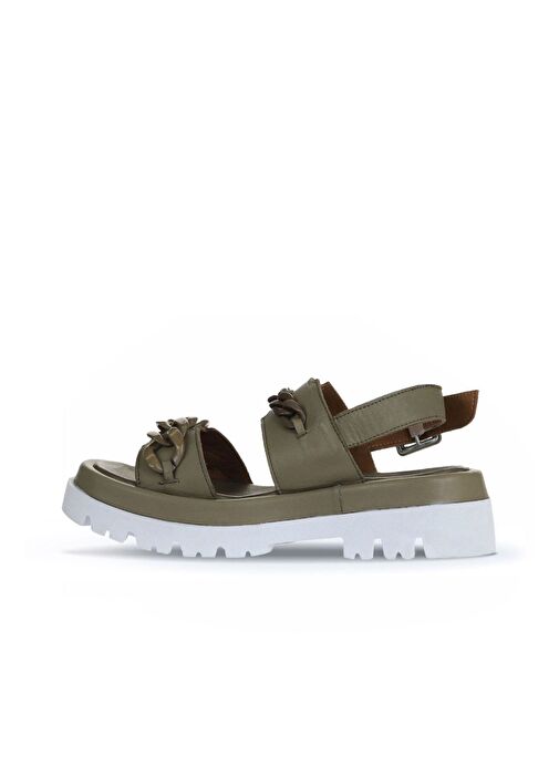 Bueno Shoes Haki Deri Kadın Dolgu Topuklu Sandalet 01wu7300 - Görsel 5