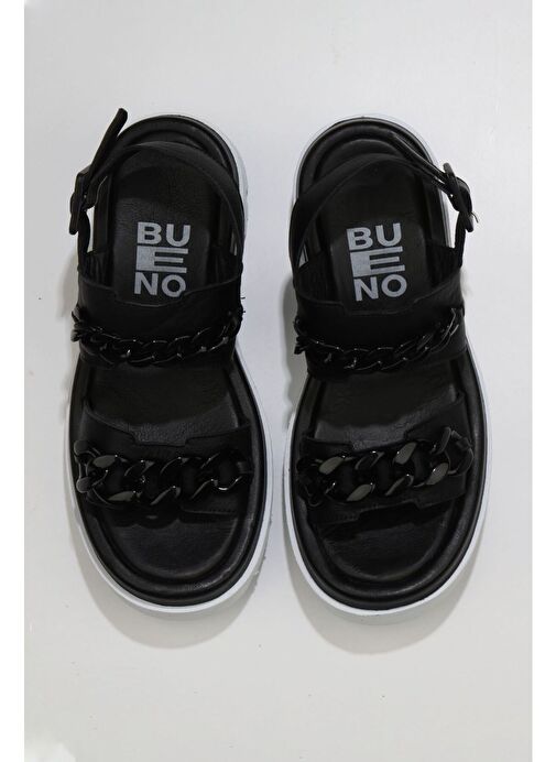 Bueno Shoes Siyah Deri Kadın Dolgu Topuklu Sandalet 01wu7300 - Görsel 2