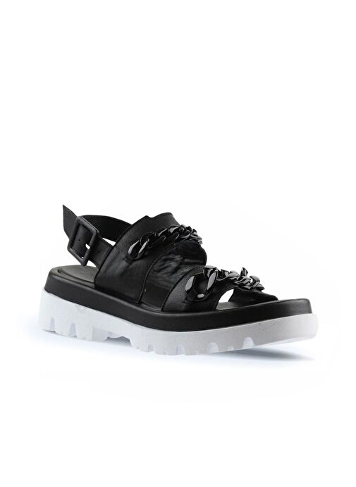 Bueno Shoes Siyah Deri Kadın Dolgu Topuklu Sandalet 01wu7300 - Görsel 4