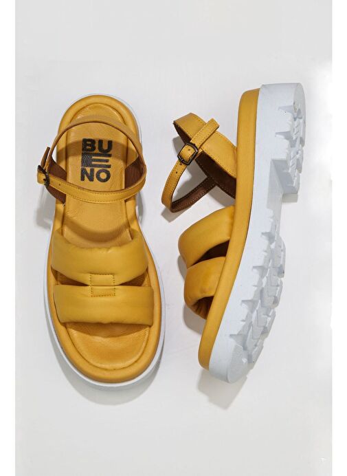 Bueno Shoes Sarı Deri Kadın Dolgu Topuklu Sandalet 01wu7301 - Görsel 2