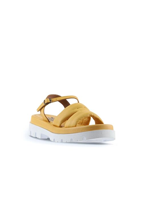 Bueno Shoes Sarı Deri Kadın Dolgu Topuklu Sandalet 01wu7301 - Görsel 4