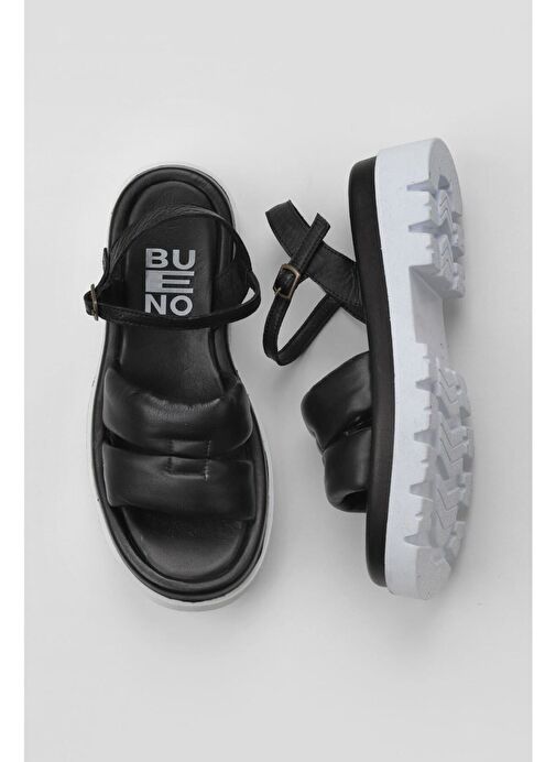 Bueno Shoes Siyah Deri Kadın Dolgu Topuklu Sandalet 01wu7301 - Görsel 2