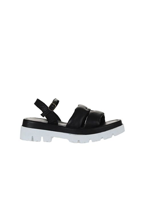 Bueno Shoes Siyah Deri Kadın Dolgu Topuklu Sandalet 01wu7301 - Görsel 3