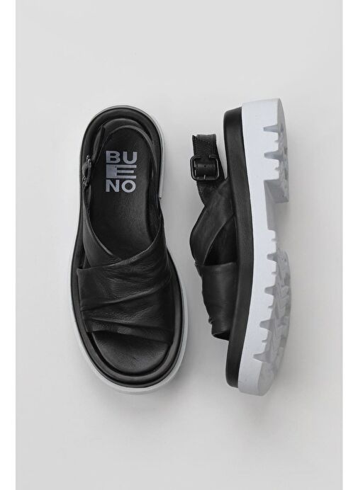 Bueno Shoes Siyah Deri Kadın Dolgu Topuklu Sandalet 01wu7303 - Görsel 2