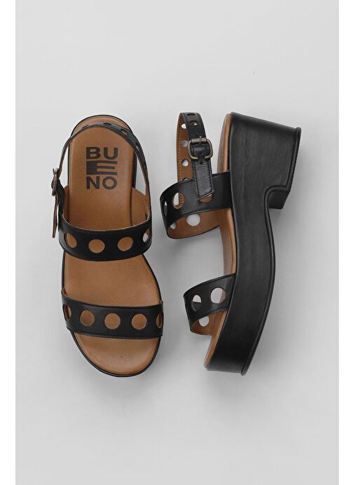 Bueno Shoes Siyah Khv Deri Kadın Dolgu Topuklu Sandalet 01wu8105 - Görsel 2