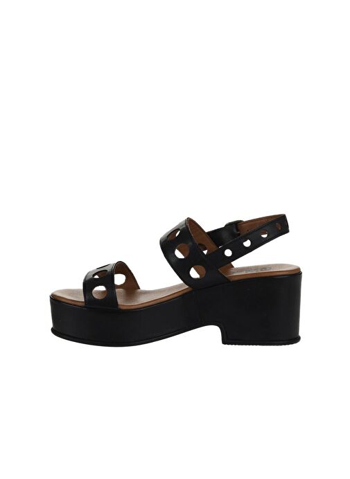 Bueno Shoes Siyah Khv Deri Kadın Dolgu Topuklu Sandalet 01wu8105 - Görsel 5
