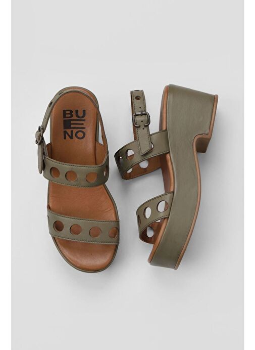 Bueno Shoes Yeşil Deri Kadın Dolgu Topuklu Sandalet 01wu8105 - Görsel 2