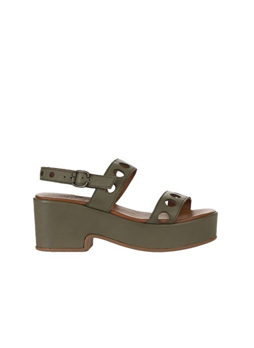 Bueno Shoes Yeşil Deri Kadın Dolgu Topuklu Sandalet 01wu8105 - Görsel 3