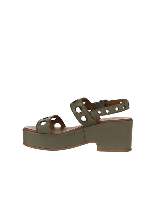 Bueno Shoes Yeşil Deri Kadın Dolgu Topuklu Sandalet 01wu8105 - Görsel 5