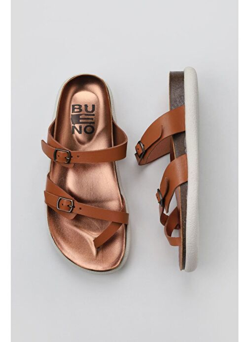 Bueno Shoes Taba Parlak Deri Kadın Parmak Arası Terlik 01ws11000 - Görsel 2