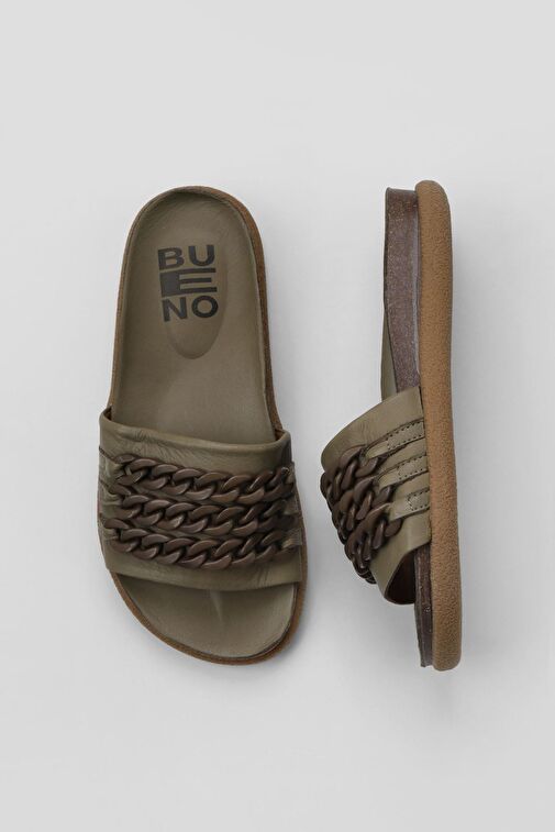 Bueno Shoes Haki Deri Kadın Düz Terlik 01wu4708 - Görsel 2