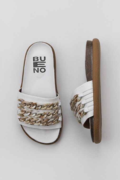 Bueno Shoes Beyaz Deri Kadın Düz Terlik 01wu4708 - Görsel 2
